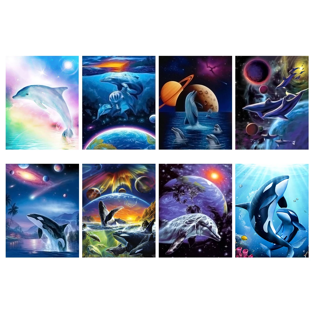 

5D Resin Diamond Drawing Dolphin Series Cross Stitch Kits Diamond Embroidery Mosaic Kits Bedroom Home Decoration