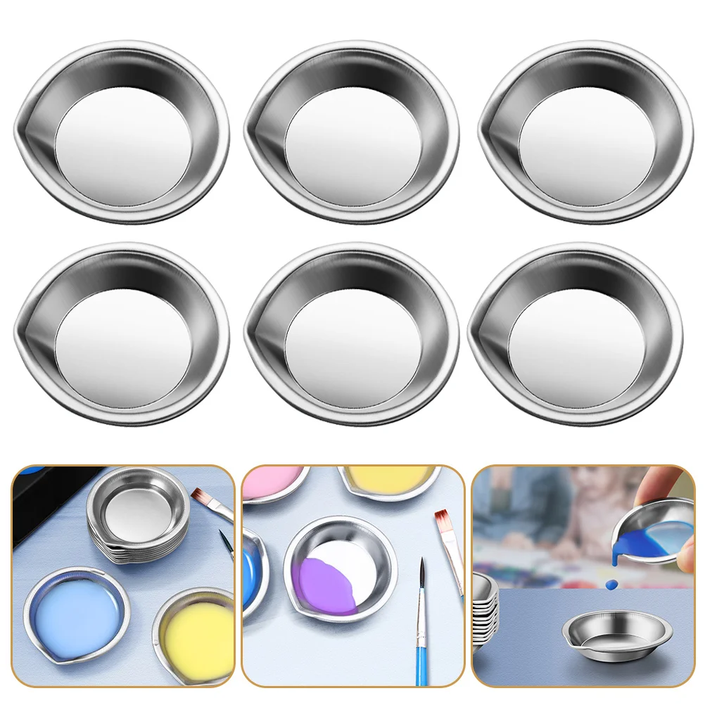 

6 Pcs Pour Mouth Palette Multi-functional Painting Plate Stainless Watercolor Trays Nail Tools Steel Plates Child