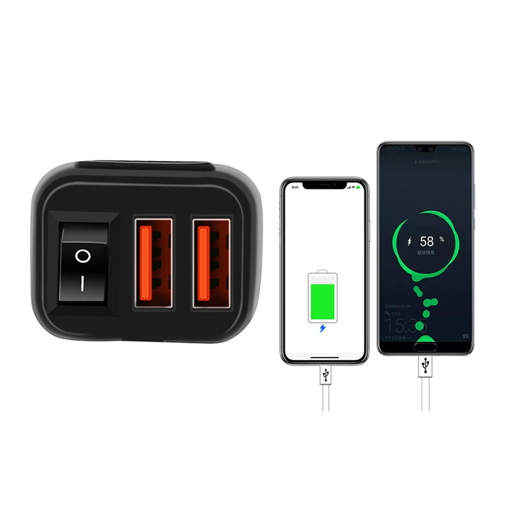 

Adapter Quick Charger Adapter DC 12V Dual USB Fast Charger Motorcycle Protection Voltmeter W/ Red LED Waterproof