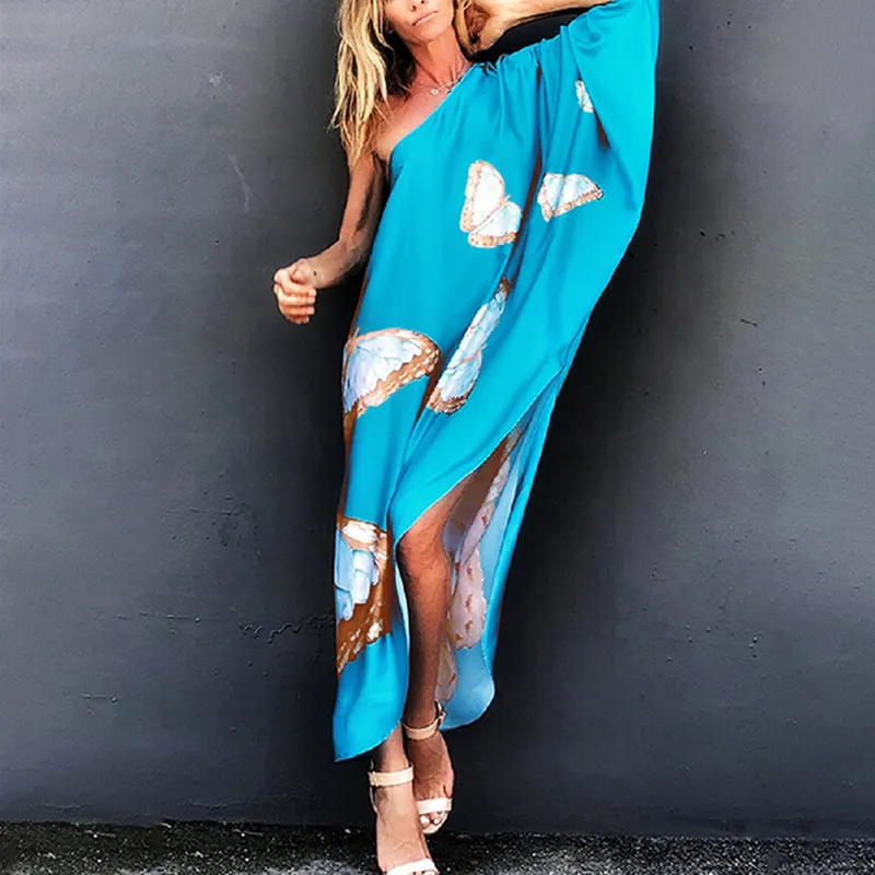 

Green Boho Printed Off Shoulder Kaftan Sexy Bikini Cover-ups Plus Size Women Clothes Summer Beach Wear Swim Suit Cover Up