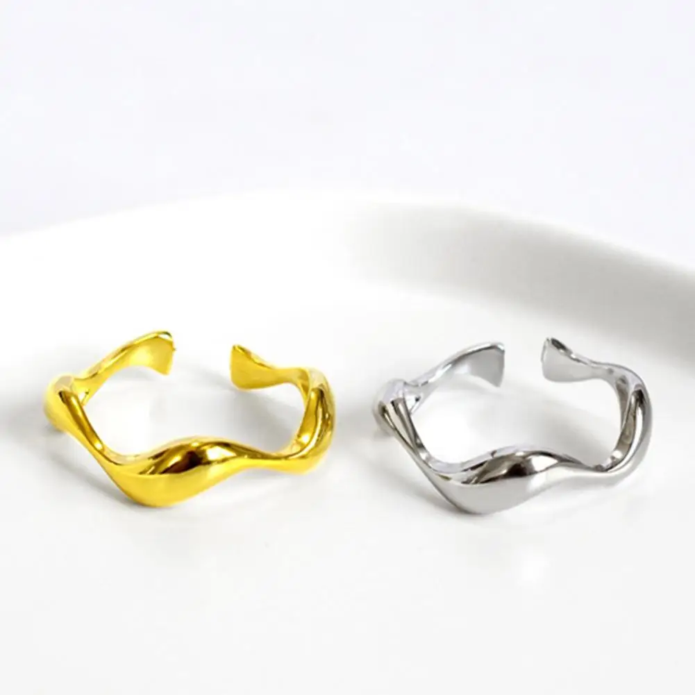 

Women Opening Finger Ring Geometric Solid Color Irregular Wave Smooth Engagement Ring Jewelry Accessory anillos mujer кольца