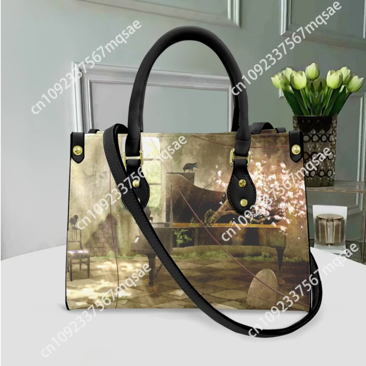 Винтажная сумка-мессенджер с узором фортепиано и верхней ручкой музыкальный