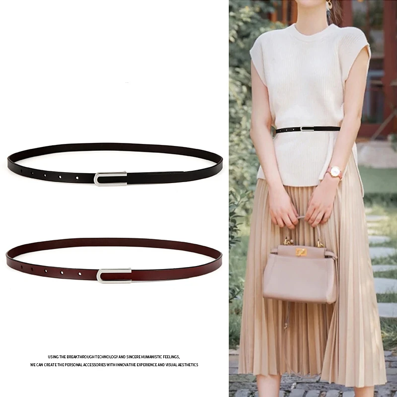 Hong Kong Chao brand women's cowhide thin belt with skirt coat fashion retro belt skirt suit leather pants belt