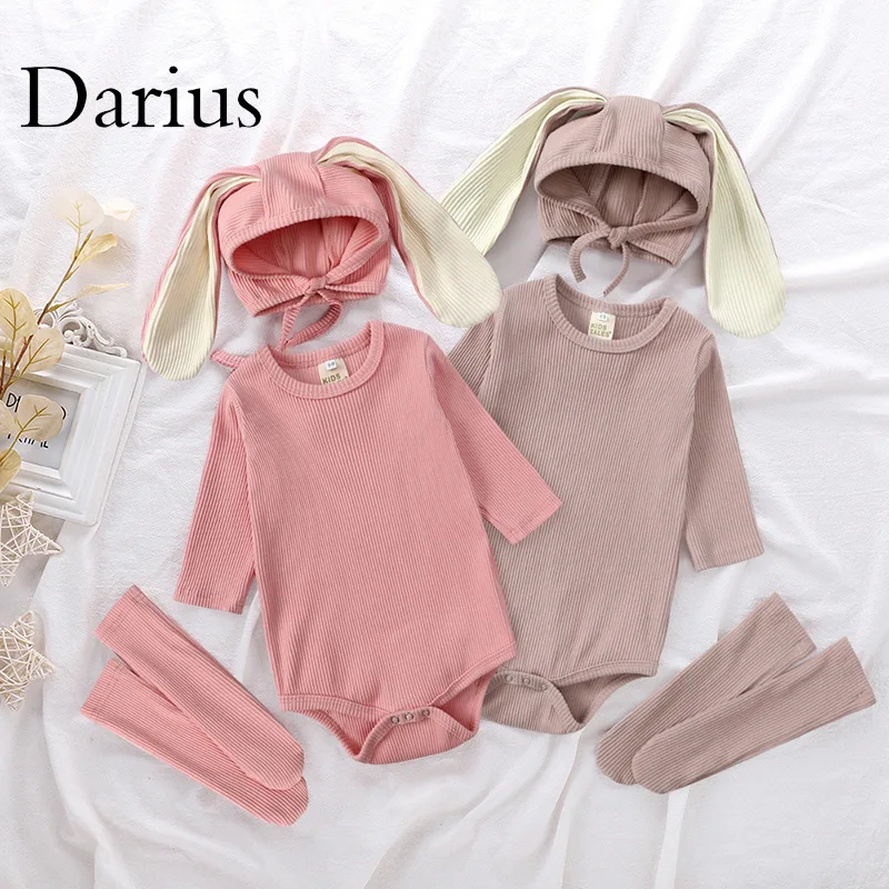 

Solid Cotton Full Sleeve Baby Romper + Hat + Socks