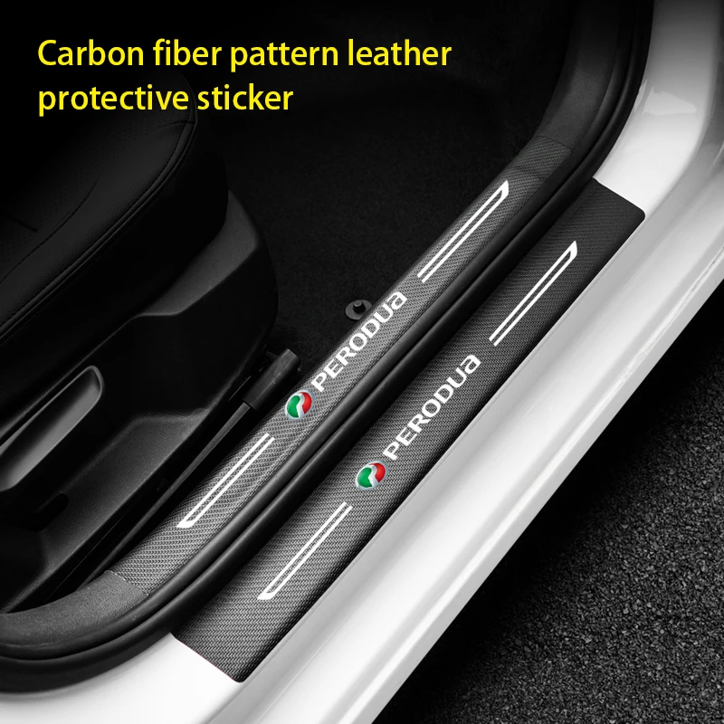 

4Pcs Carbon fiber pattern leather Car Door Side Step Sill Anti Scratch Sticker For PERODUA Axia Bezza Myvi Alza Ativa Aruz