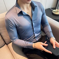 2021 autumn new traceless slim long sleeve dress shirt fashion mens blue shirt top wh082