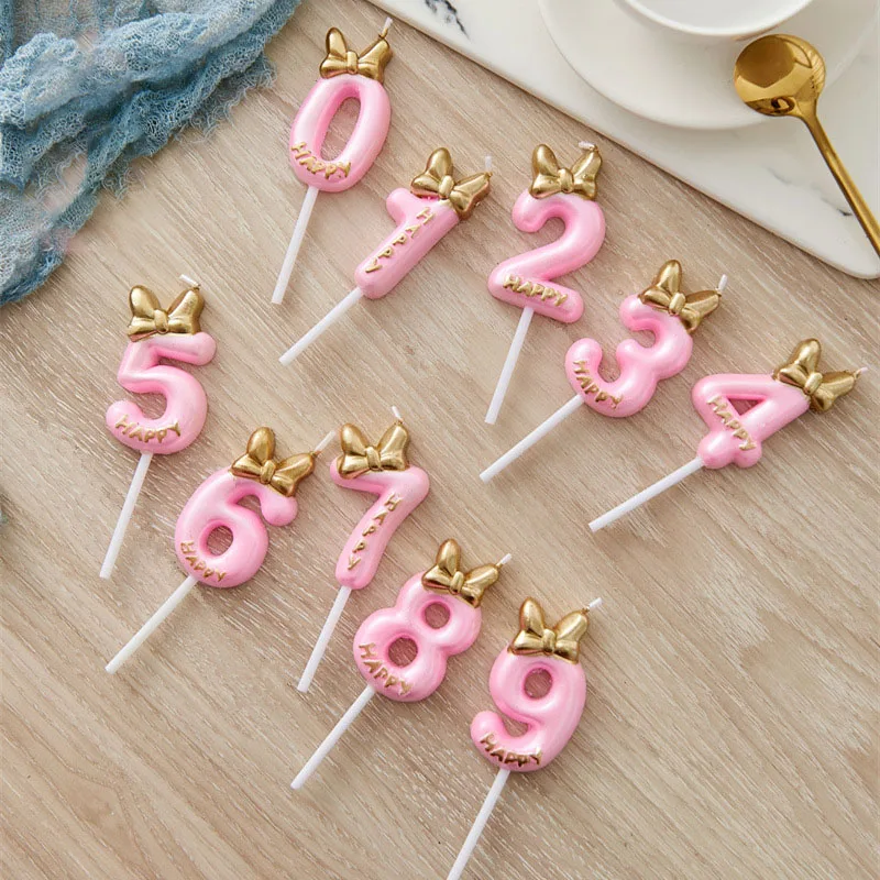 

Cute Bowknot Birthday Number Candle Princess Prince 0-9 Number Candles Cake Decor Digital Candle Topper Cupcake Party Candles