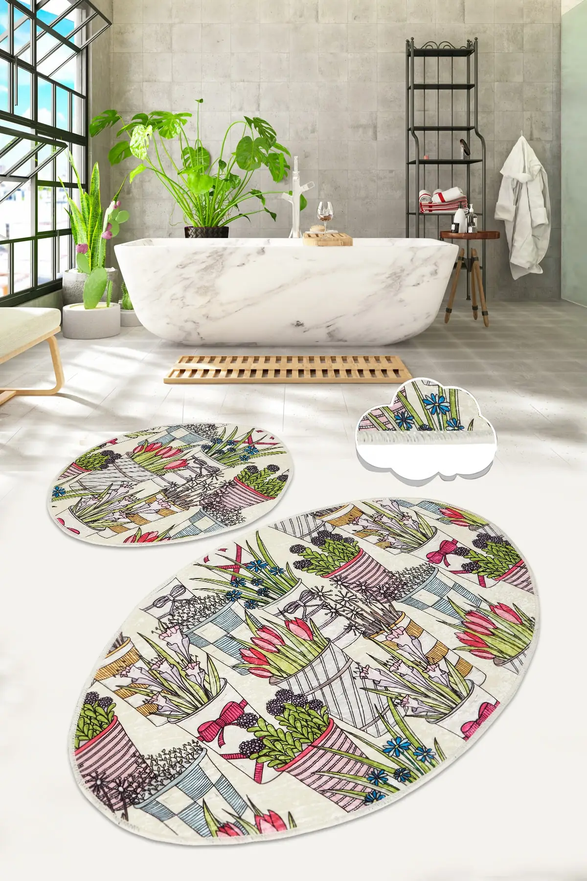 

2 Pcs Modern Colorful Home Decor Bath Mat Non-Slip Bathroom Carpet Toilet Entrance Water Absorption Mats Quick Drying Bath Mat