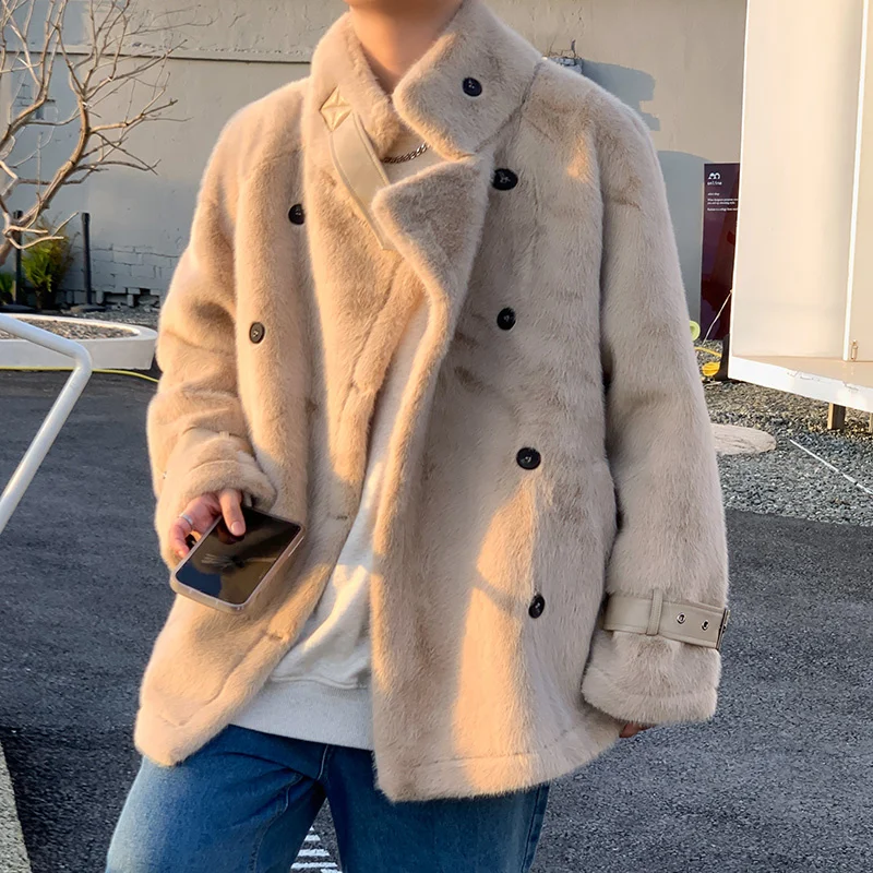 Winter Jacket Men Warm Fashion Retro Khaki Thicken Plush Jackets Mens Korean Loose Thick Short Coat Mens Oversize Clothes M-3XL