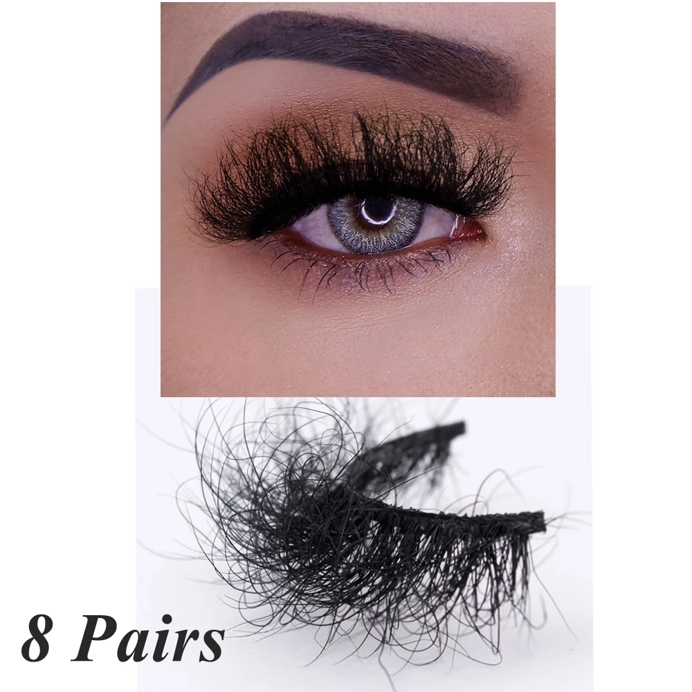 

8 Pairs Dramatic Mink Eyelashes 25mm 3D Mink Hair Lashes Volume Soft Fluffy Messy Crisscross Lashes Pack,Eyelashes Packaging