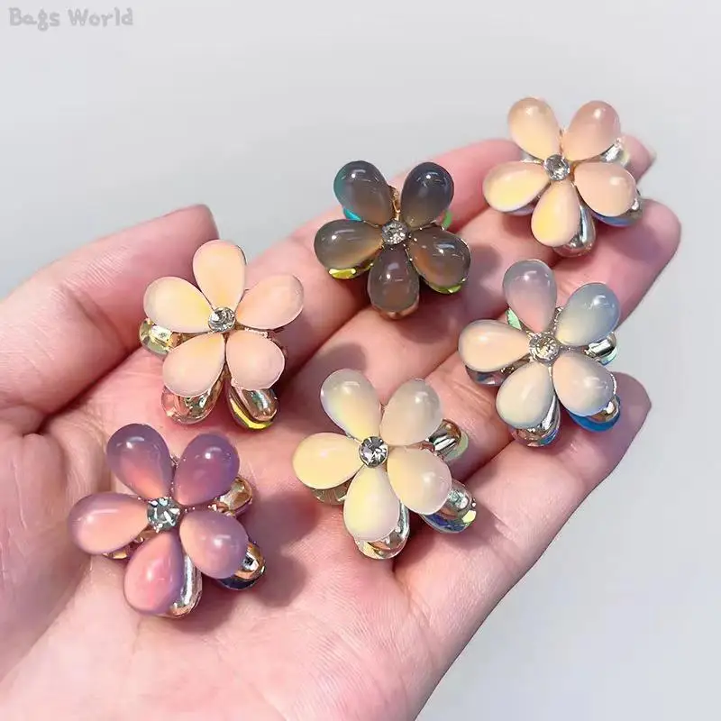 

5pcs Sweet Double Side Crystal Flower Hair Claw Rhinestones Alloy Hair Clamp For Girls Sweet Side Clip Hair Styling Accessories