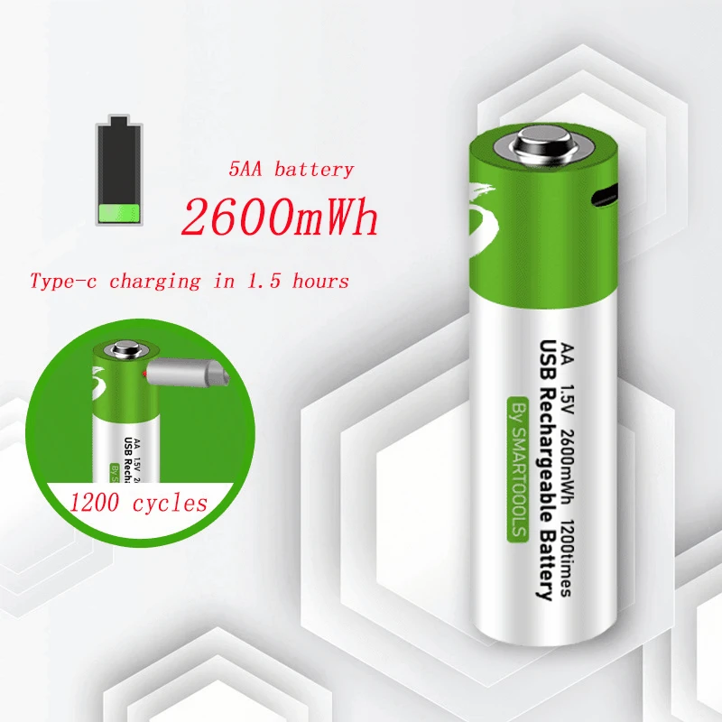 Перезаряжаемая батарея aa 1,5 в, перезаряжаемая литиевая батарея с поддержкой прямой зарядки фотоэлементов aa