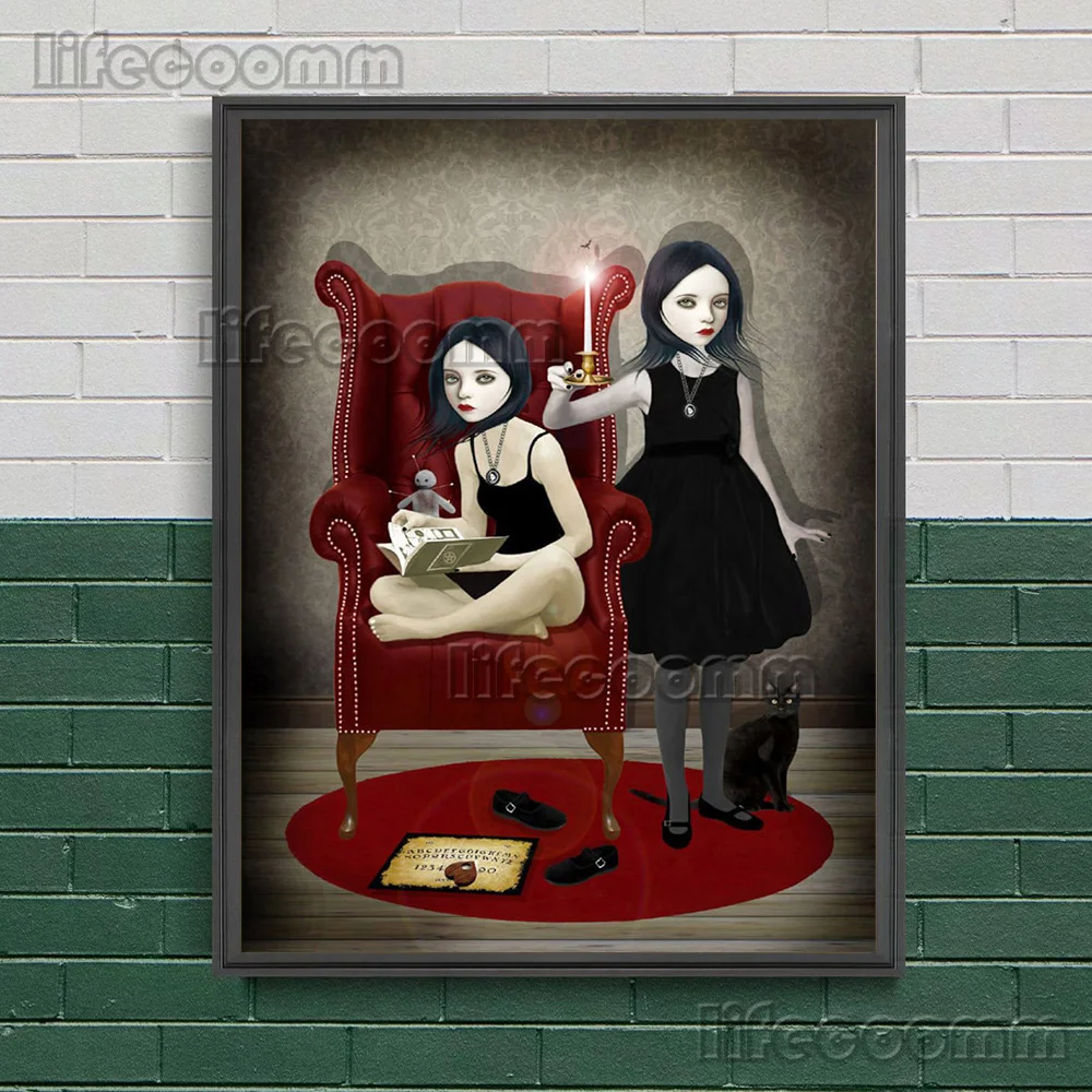 Сестры вампира ведьма девочка-мотыльница Готическая настенная Картина на холсте