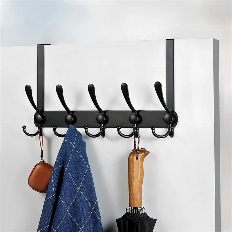 

Punch Free Stainless Steel Door Rear Hooks Rack Detachable Wall Hanging Hat Coats Bag Key Storage Shelf