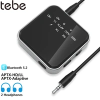 tebe aptx llhd low latency bluetooth 5 2 audio receiver transmitter adapter handsfree 3 5mm aux wireless stereo music adapter