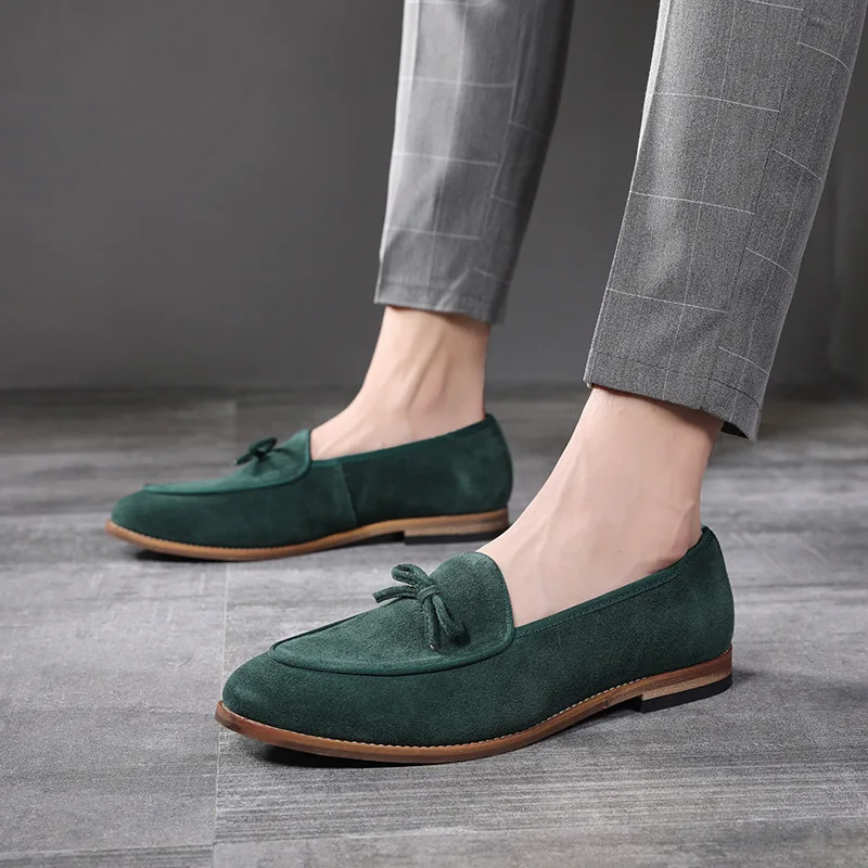

Cow Suede Loafer Shoes for Men Bowknot Flats Slip-on Fashion Casual Mens Formal Dress Shoes Moccasins Men Footwear Size 37-48