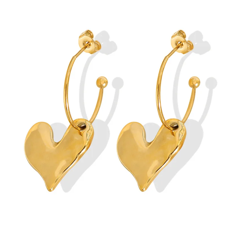 

European and American 18K Gold Plated Titanium Steel Earring for Women Personality Heart-shaped Earrings Trend Jewelry
