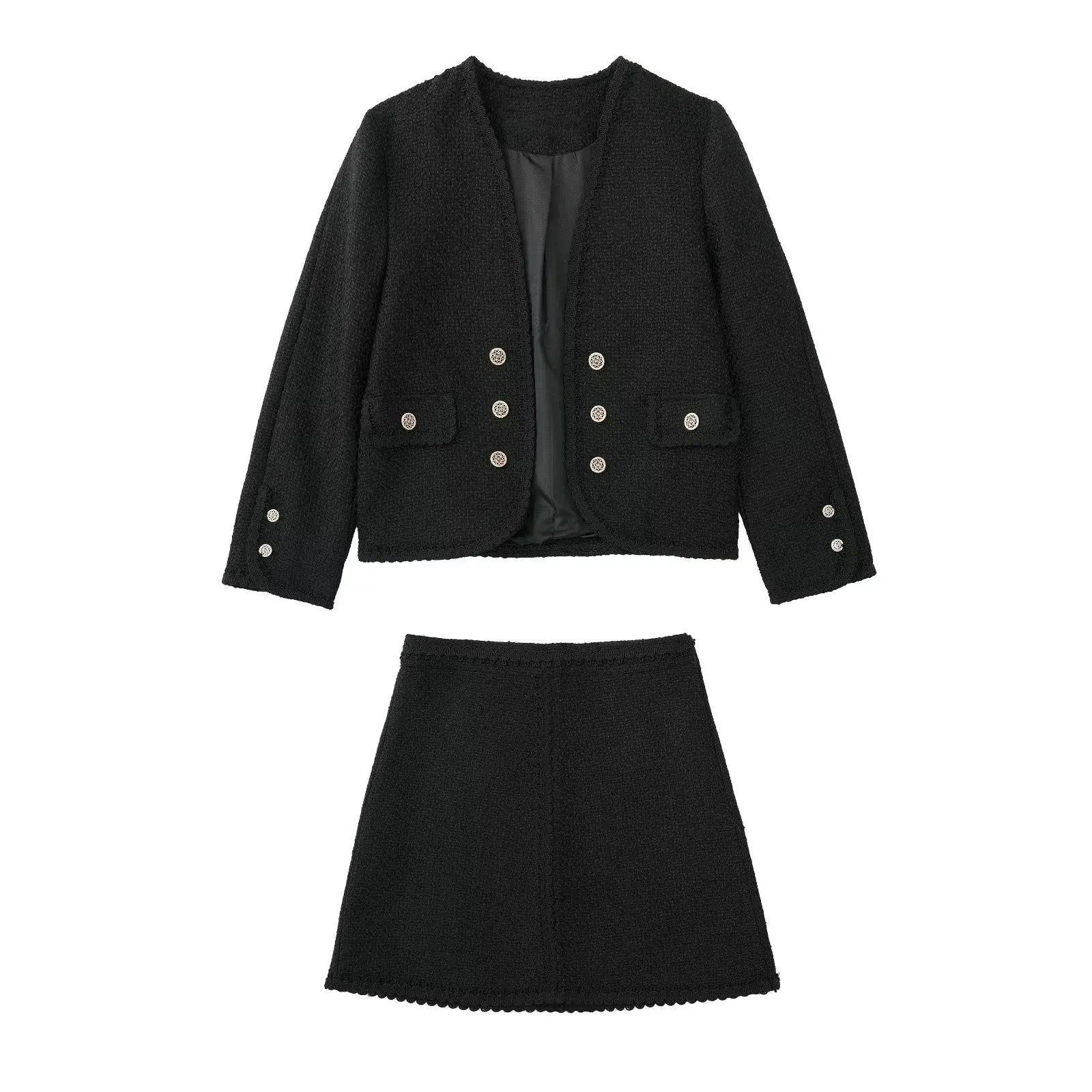 

Осень 2022, новинка, Женская нагрудная одежда в европейском и американском стиле, повседневный жакет с пуговицами на груди и юбка