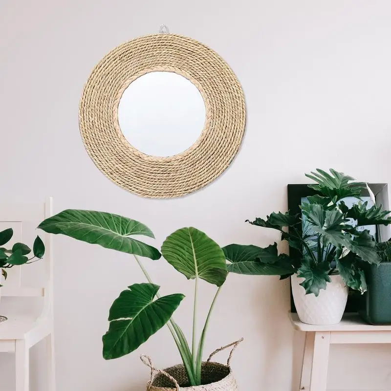 

Boho Round Wall Mirror Circle Mirror Decor Vintage Mirror Rattan Circle Wall Mounted Mirror For Living Room Bedroom Bathroom