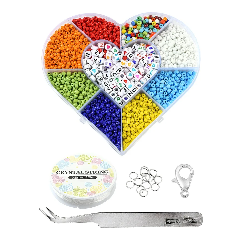 

2700 шт./коробка, рисовые бусины, круглые бусины, Квадратные бусины, буквы, бусины разных цветов с набором инструментов для изготовления ювели...