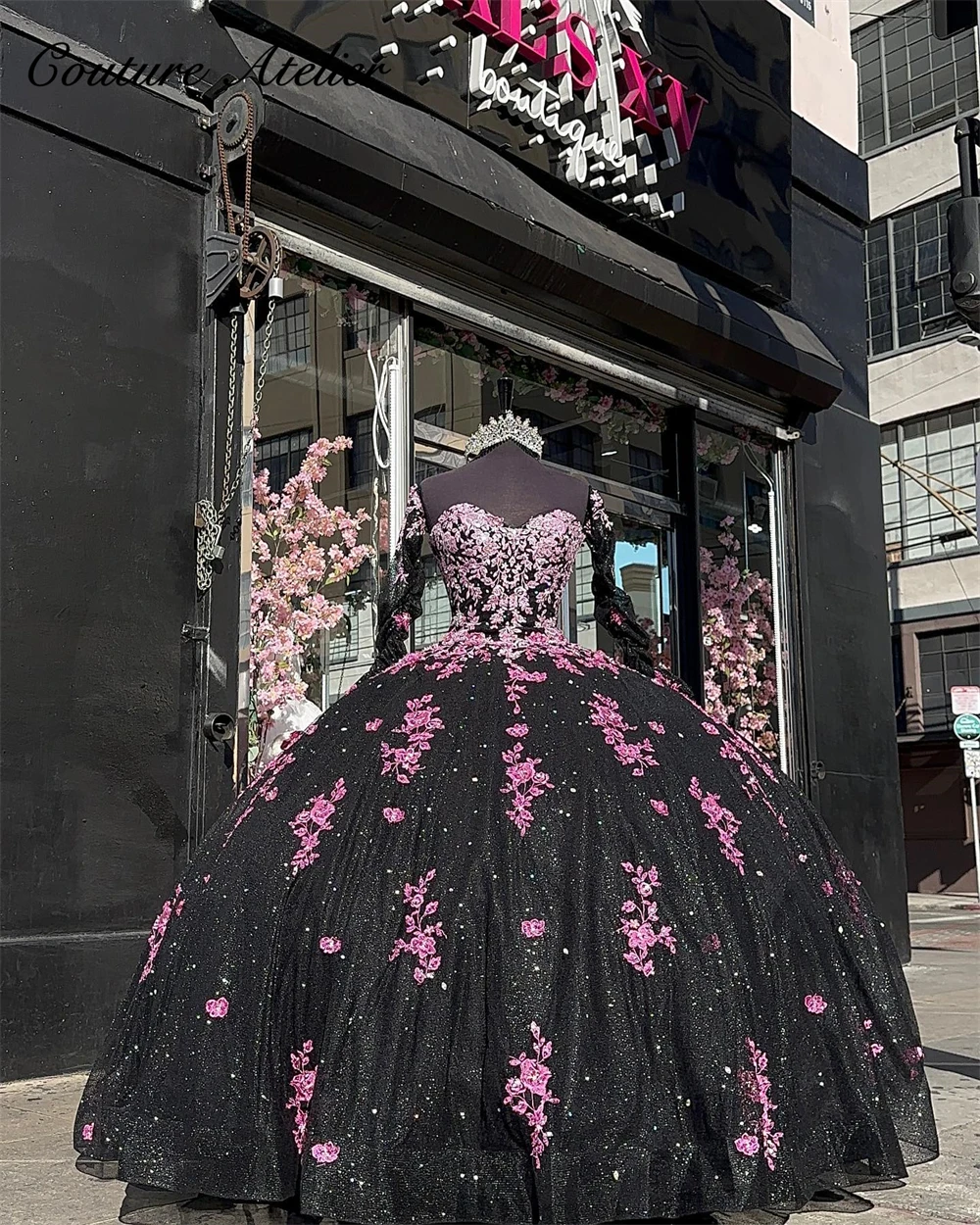 

Темно-розовое кружевное платье с аппликацией, черное милое роскошное платье Quinceanera 2023 с бантом, бальное платье, мексиканское платье Charro, vestido de 15
