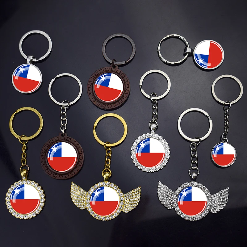 

Esspoc Fashion Chile Flag Keychain Charms Chilean Flags Glass Dome Crystal Pendants Keychains Keyring Patriot Souvenir Men Gifts