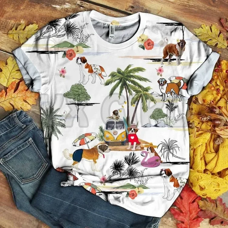 Комочко спаниель-Гавайский пляж ретро 3D футболки с принтом по всей площади