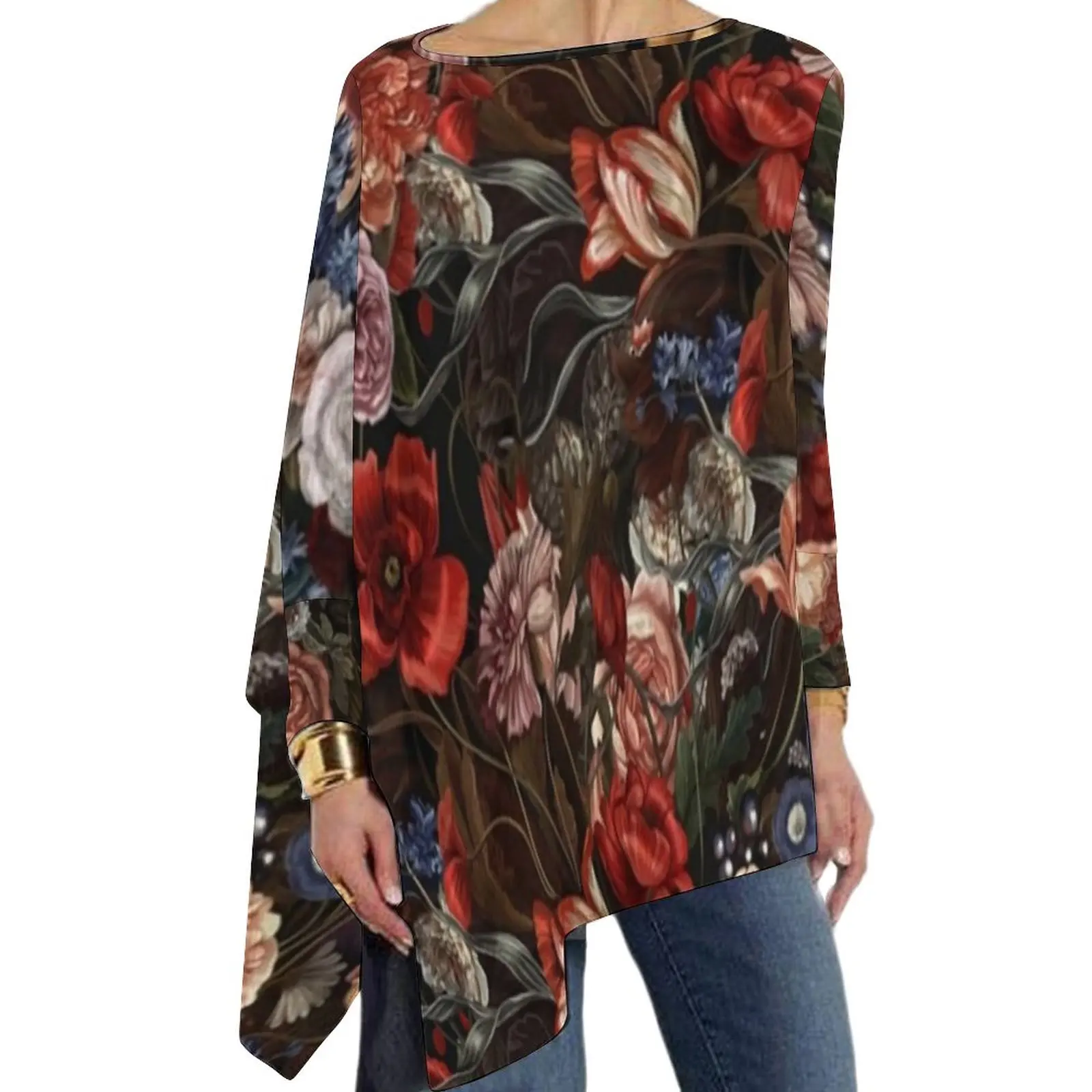 

Color Baroque Floral T-Shirts Vintage Flower Romance Modern T Shirt Long Sleeve Street Fashion Tshirt Oversized Print Top Tees