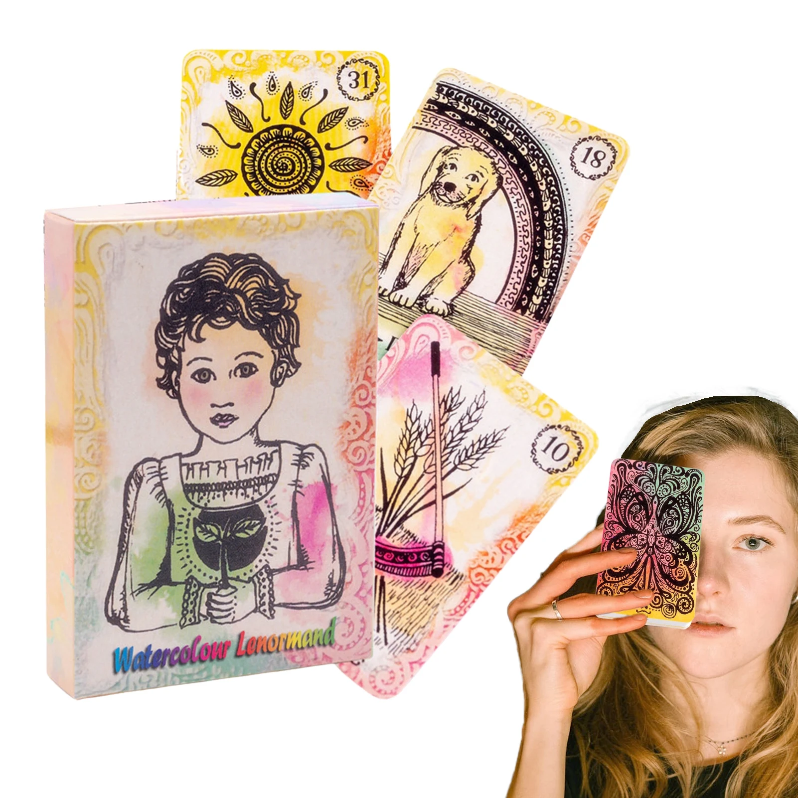 

Акварельные карточки Lenormand Tarot, классические карточки Tarot с инструкцией и чехлом для начинающих, профессиональные читатели, Классическая ко...