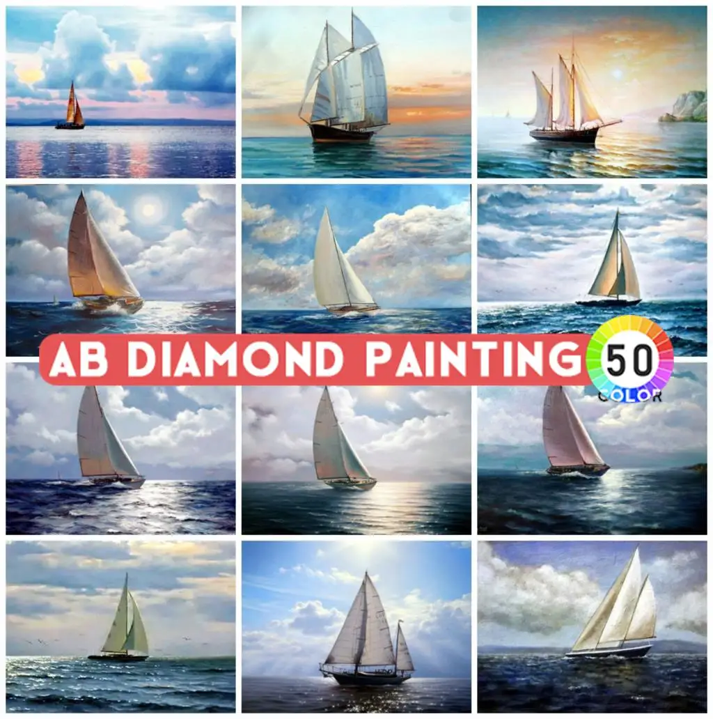 

AB Drills Diamond Painting 5D Kits Ship Picture Rhinestones Mosaic Landscape Cross Stitch Bead Embroidery Decor Wall Stickers