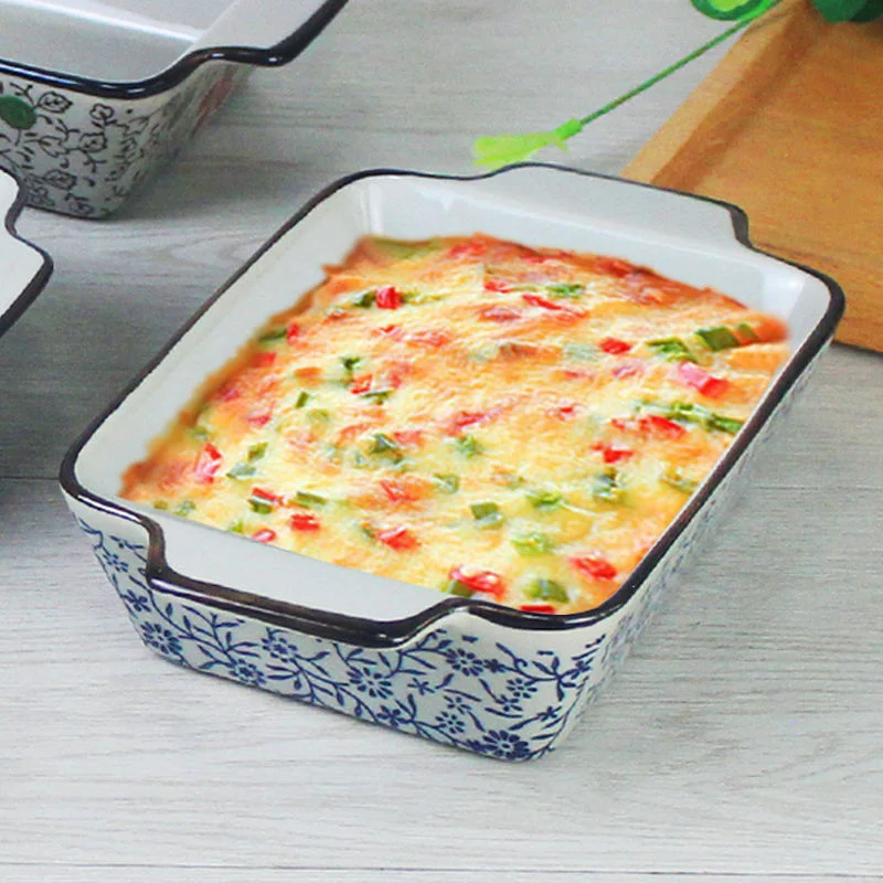 

Японская сковорода для выпечки, керамическая бинауральная тарелка для сыра, прямоугольная посуда с глазурью, 8 дюймов