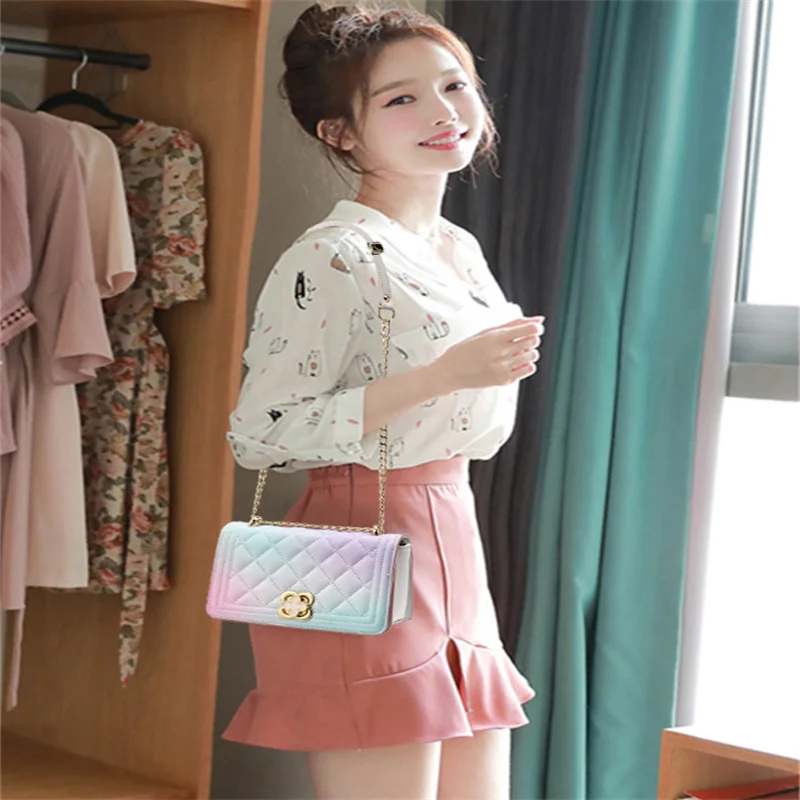 Women Fashion Luggage & Bags Handbags Shoulder Bolsos  for Women 2023 New Hombus Chain Bag Simple Temperament Casual Square PU