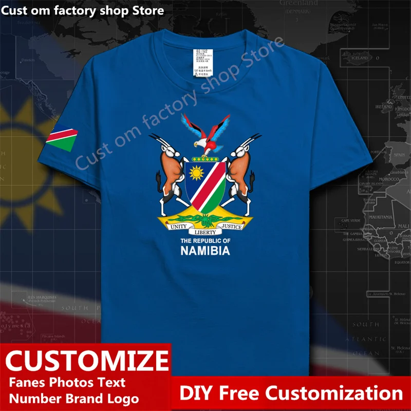 

Namibia Country Flag T shirt Free Custom Jersey DIY Name Number LOGO 100% Cotton T-shirts Men Women Loose Casual T-shirt NAM
