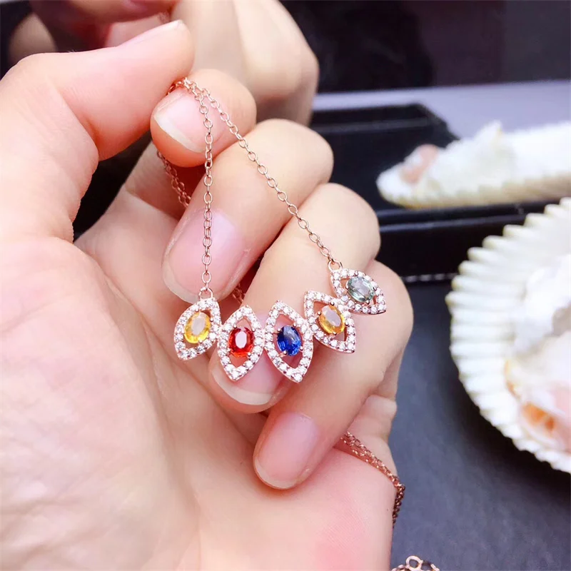 Природный цвет Сапфир с сертификатом ожерелье ювелирные изделия 925 серебро 4x3 мм