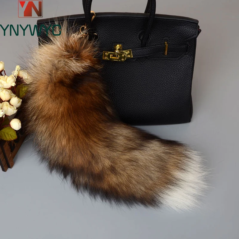 

Hot Sale Fashion Fox Tail Keychain Wolf Tail Fur Tassel Bag Tag Black And Brown Pom Pom Charm Keyring Holder Strap Chain Gifts