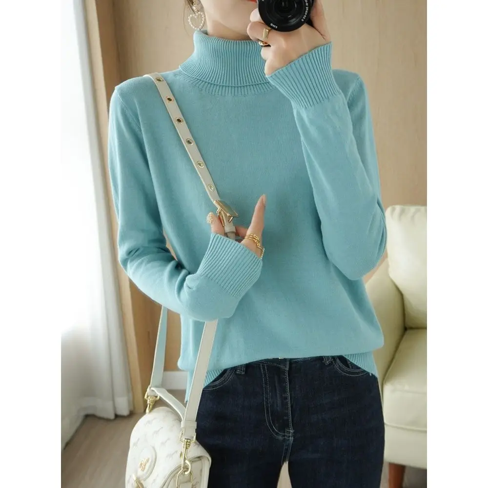 

New Autumn Winter Women Button Cuff Knit Turtleneck Pullover Loose Sweater Female Korean Fashion Jumper Tops Clothes Pull V374