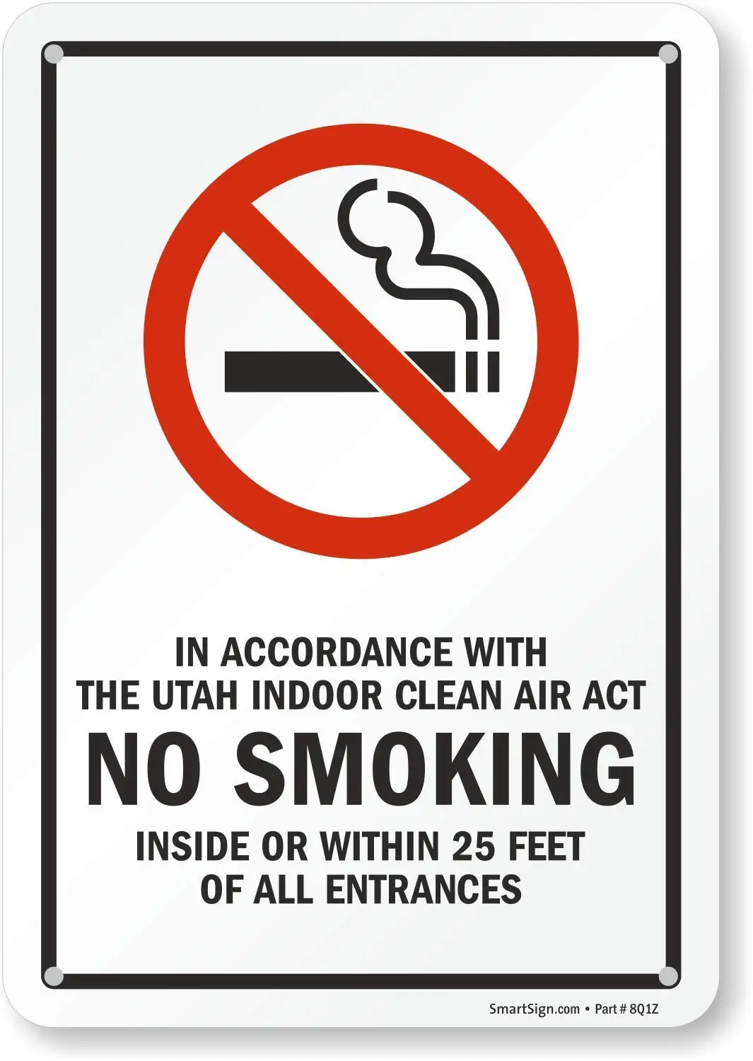 SmartSign 10 x 7 inch “in Accordance with Utah Indoor Clean Air Act - No Smoking Inside Or Within 25 Feet of All Entrances” Meta