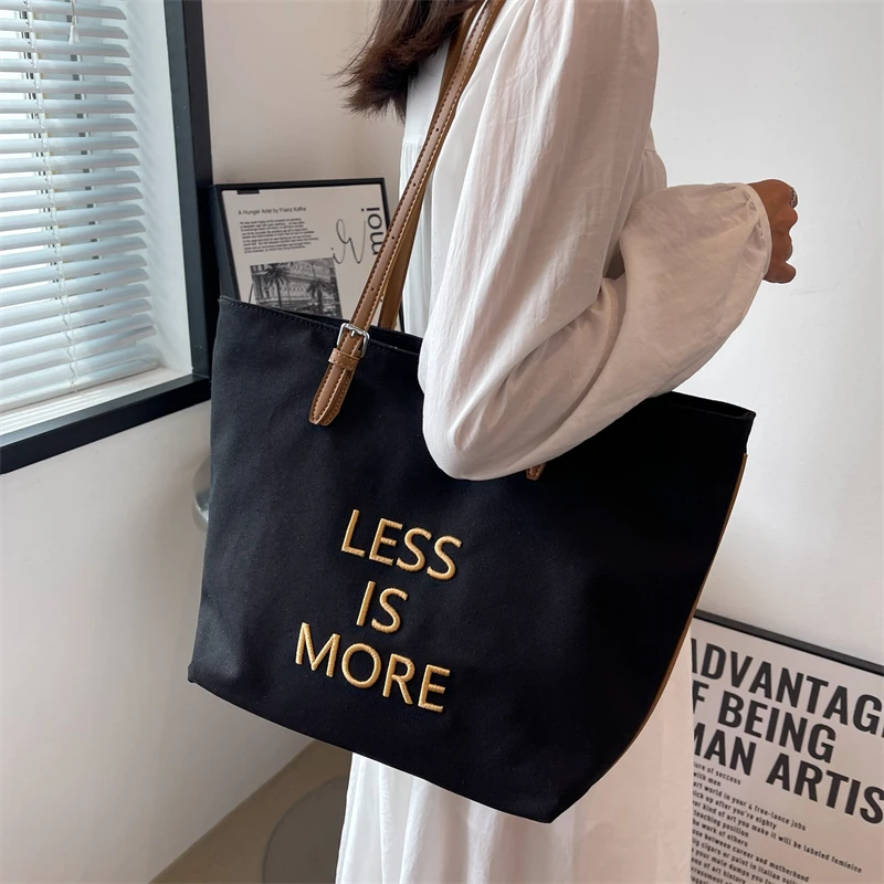 

Women Canvas Shoulder Bag Letters Print Shopping Bag Large Capacity Handbag Tote Bag for Girls Students Book Bag Bolso De Mujer