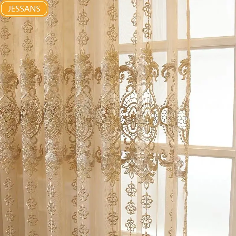 

Light Gold Embroidered Window Screen Curtains for Living Room Bedroom Dining Room Partition Curtain Balcony Partition Curtain