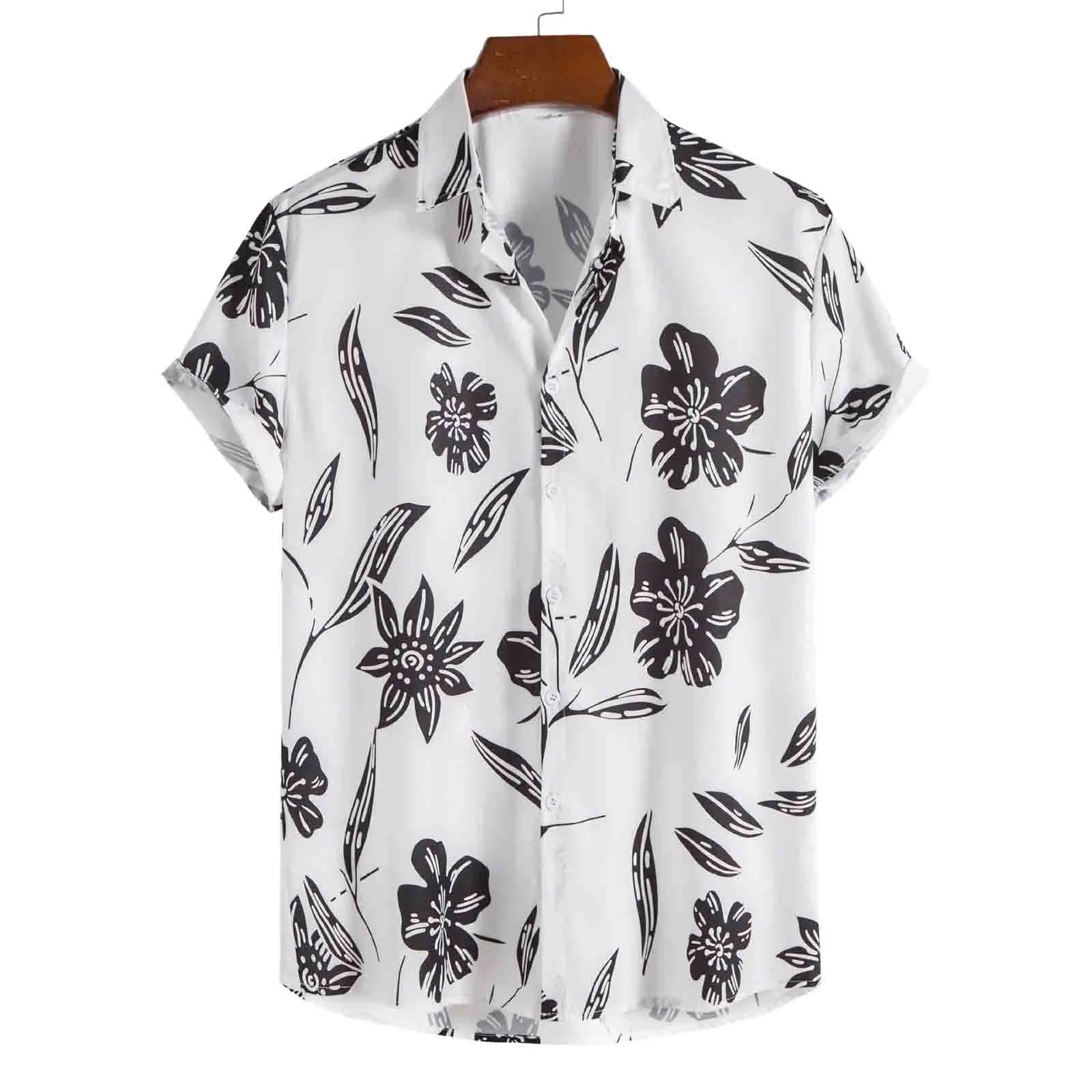 

Men Spring And Summer Casual Lapel Single Breasted Print Beach Vacation Short Sleeve Outdoor Holiday Shirt Tunics Lapel