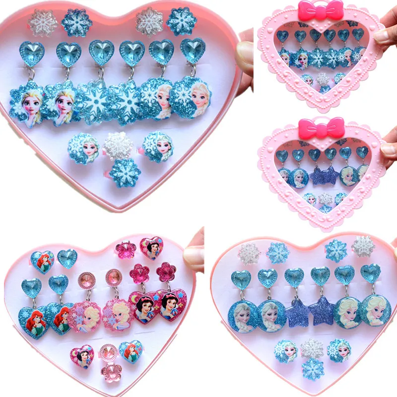 14 шт. Детские зажимы для ушей Disney, Эльза, Длинные зажимы для ушей, мультяшная детская игрушка, кольцо, подарочный набор