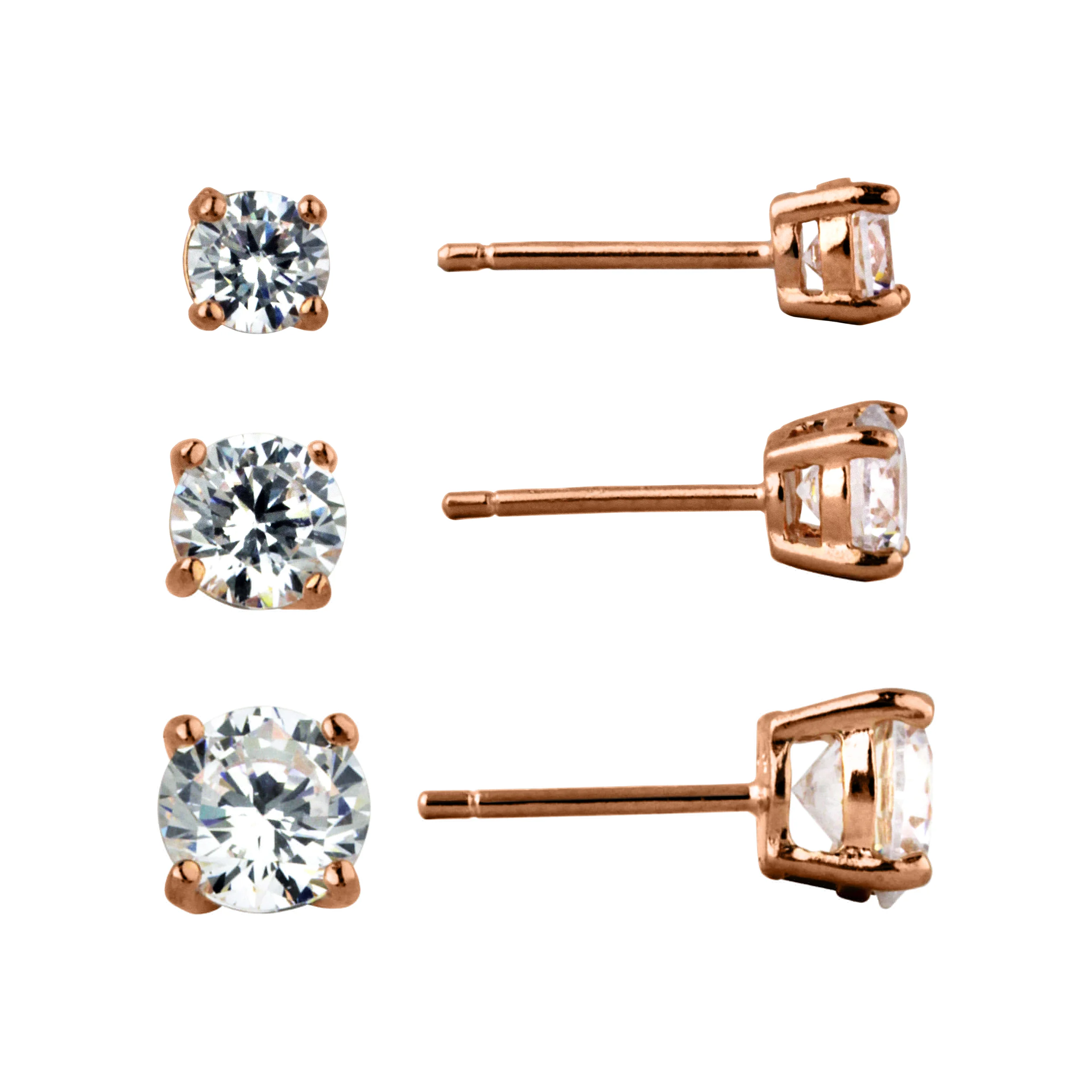 

14K Rose Gold Plated over Silver Trio Simulated Earring Set