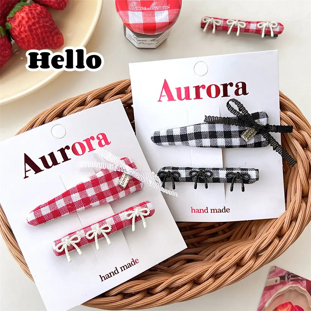 4 шт. набор заколок для волос с бантом в клетку девочек челкой и боковыми