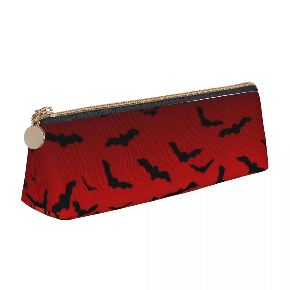

Halloween Leather Pencil Case Bat Sunset Creatures Of The Night Simple Zipper Pencil Box Stationery Teenager Triangle Pen Bags