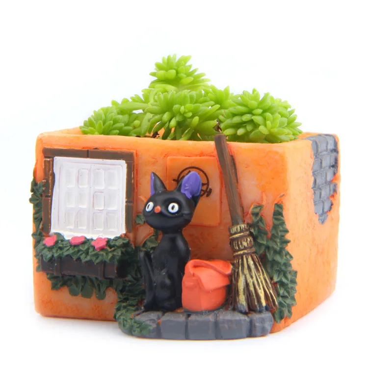 Anime Kiki's Delivery Service Black Cat JiJi Toy Model Micro Landscape Gardening Decoraiton Small Flowerpot | Игрушки и хобби