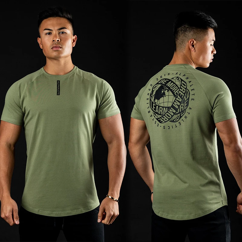 

New Cotton Front and Back Print Men's T-Shirt Slim Fit Fashion Streetwear Round Neck Short Sleeve Top Jogger Fitness Sportswear