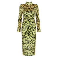 sexy women dress leopard print long sleeve high neck 2021 autumn winter women party clothes bodycon maxi dress