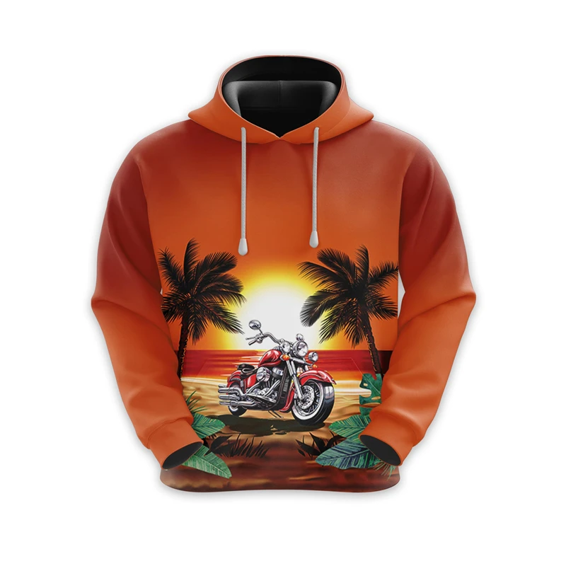 Fashion Motorcycle Pattern Hooded Sweatshirt Vintage Autumn Long Sleeve Mens 3D Printed Hoodies Loose Streetwear Pullovers Tops