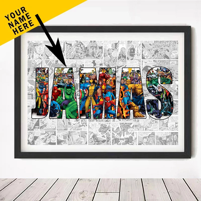 

Персонализированный постер с названием Мстителей и надписью «MARVEL», персонаж супергероя, рисование по номерам, искусство, аниме герой, декор для детской комнаты, подарок