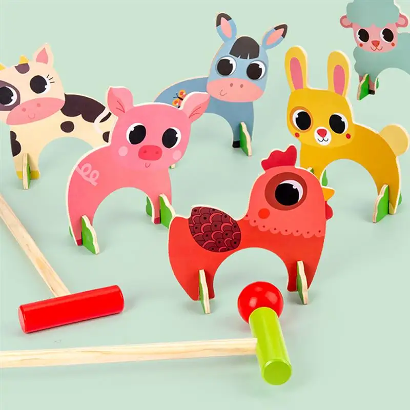 

1 Set of Wooden Animals Croquet Set Kids Baseball Sports Games Educational Toy